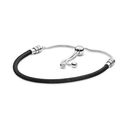 Pandora Moments Double Black Leather Bracelet | スターリング 