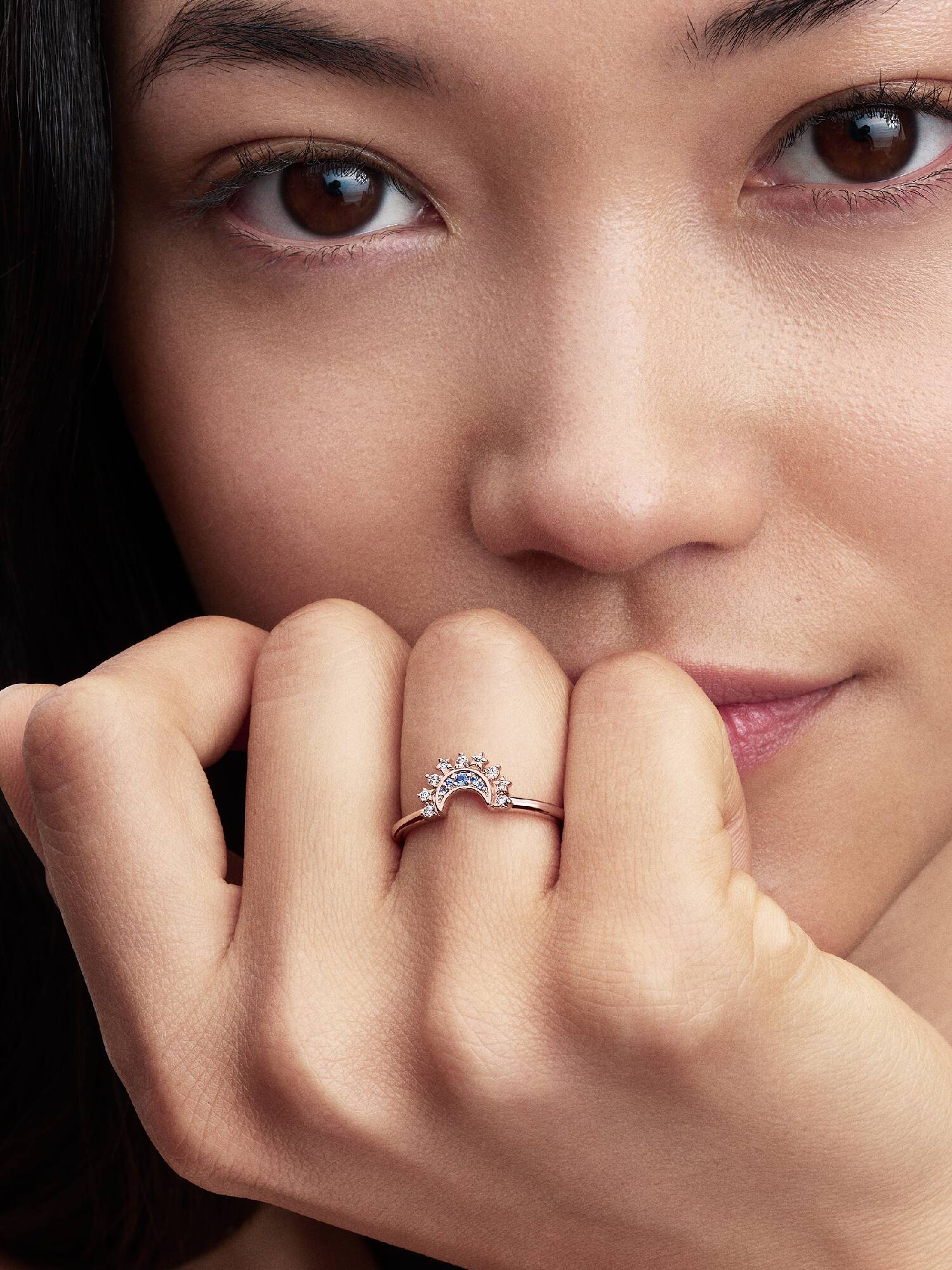 Celestial Blue Sparkling Moon Ring