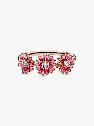 Pink Daisy Flower Trio Ring