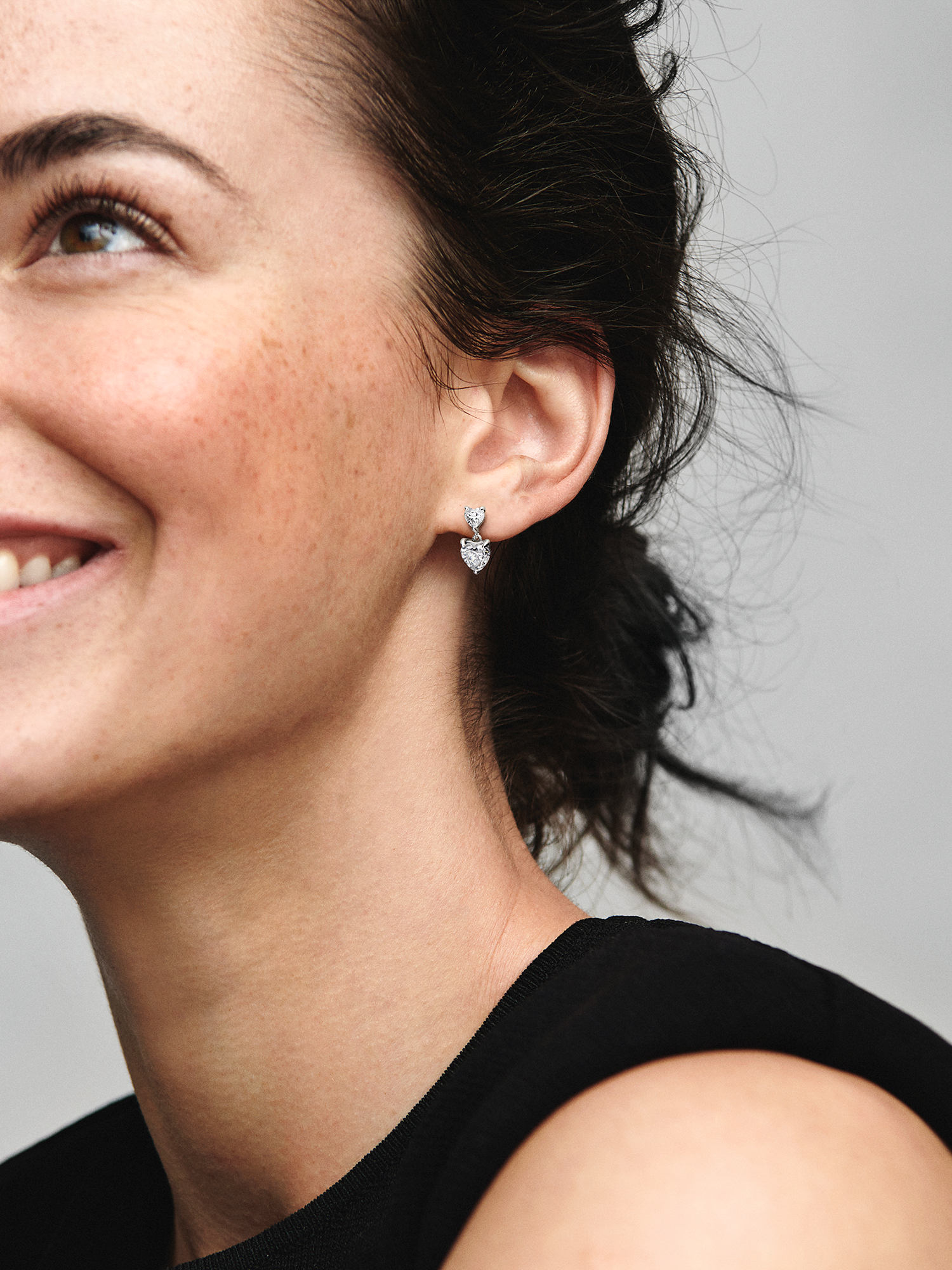 Double Heart Sparkling Stud Earrings | スターリングシルバー