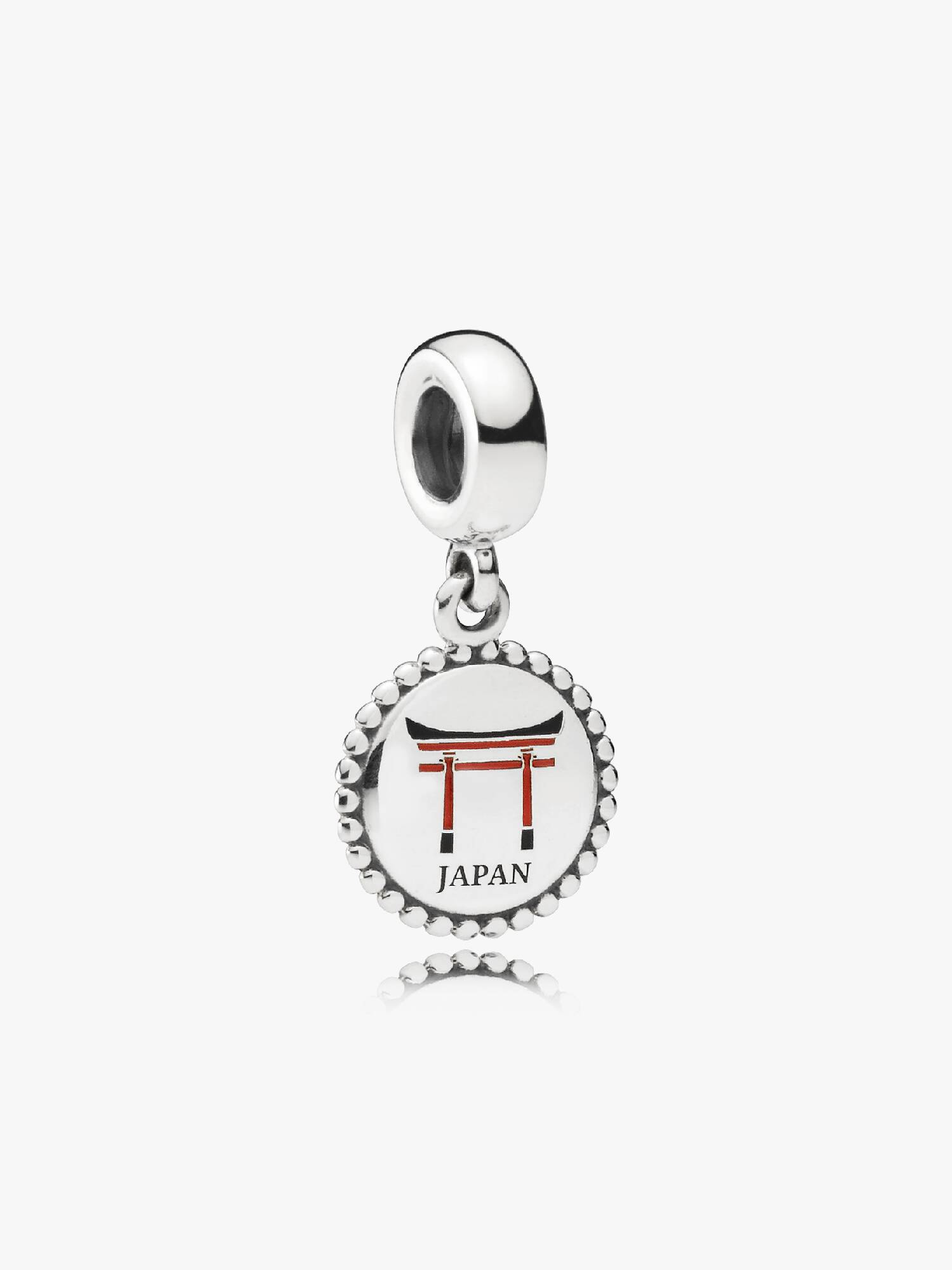Shinto shrine silver dangle with red and black enamel