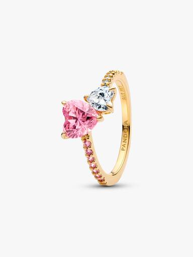 Double Heart Pink & Clear Sparkling Ring