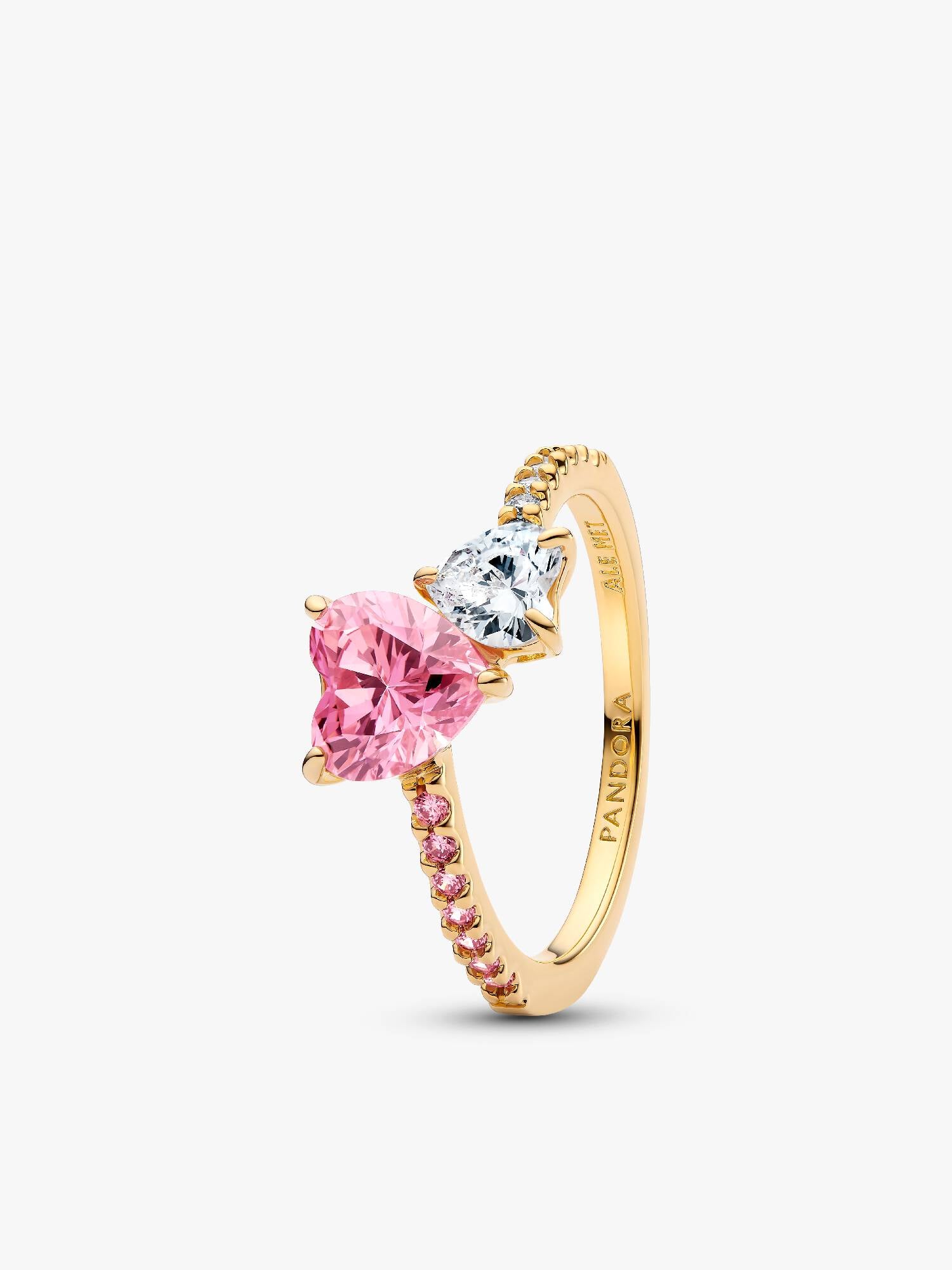 Double Heart Pink & Clear Sparkling Ring