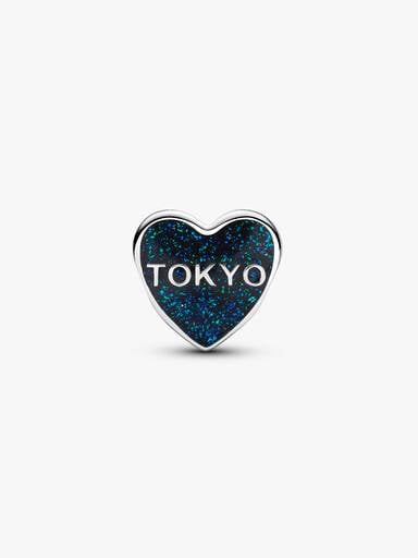 Tokyo sterling silver charm with black, pink, red, white, blue glow in the dark and glittery enamel