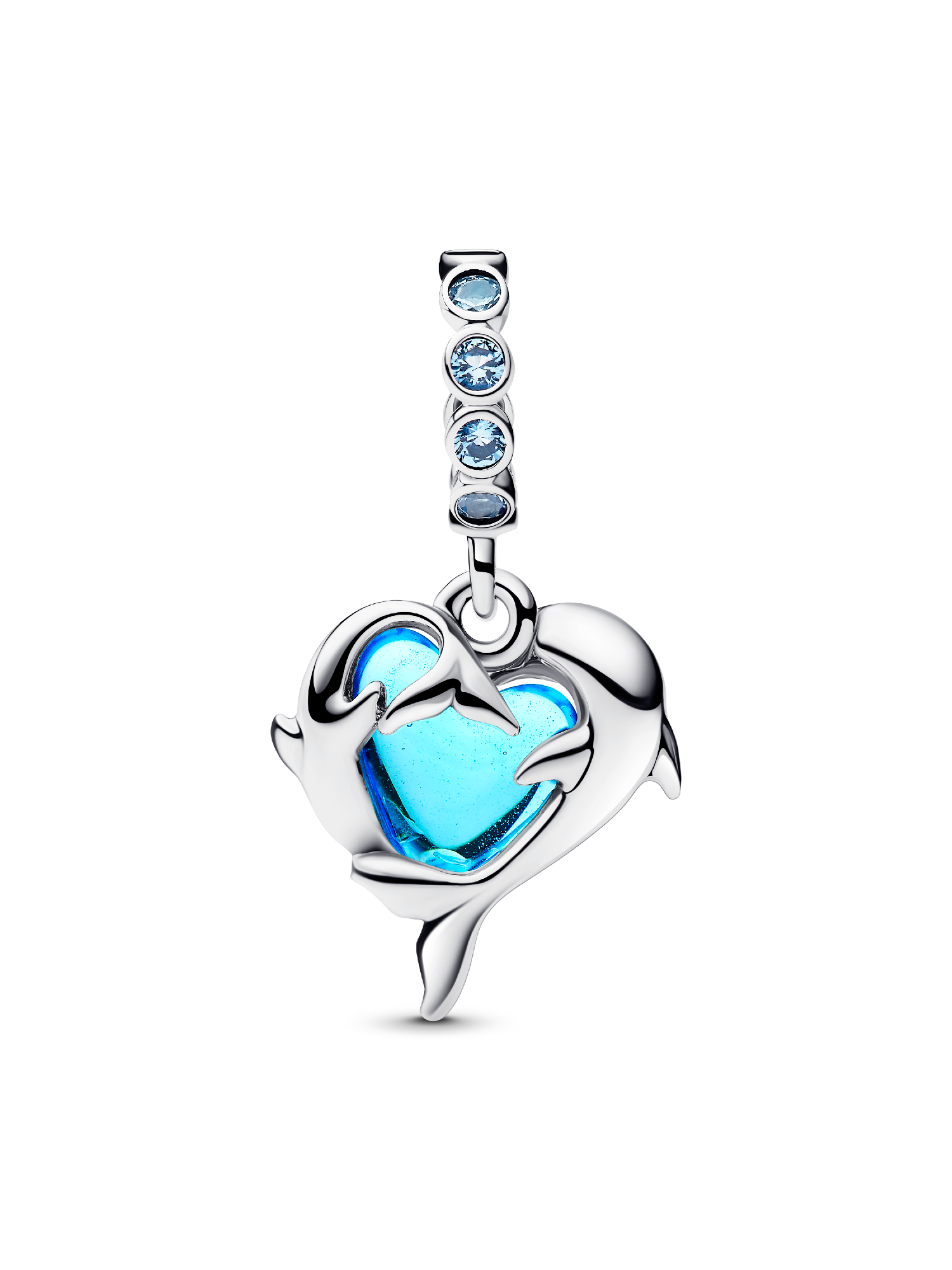 Blue Murano Glass Dolphins Dangle Charm | スターリングシルバー