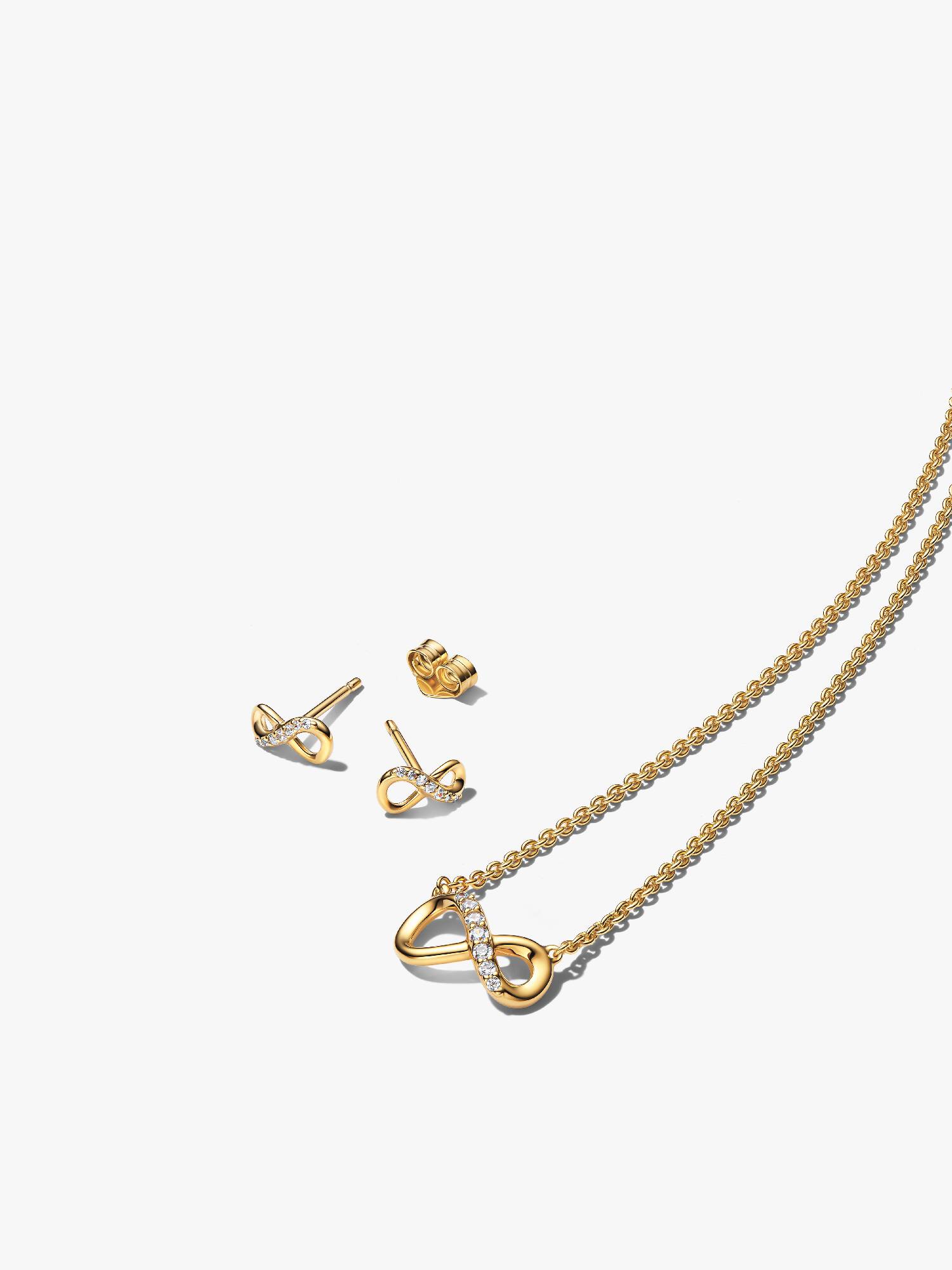 Gold Sparkling Infinity Necklace and Earrings Set