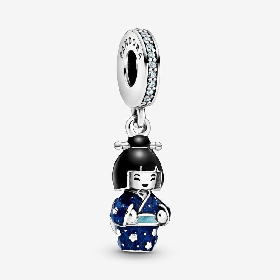 Japanese Doll in Blue Kimono ダングルチャーム image number 0