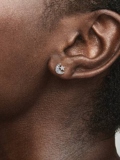 Sparkling Moon & Star Stud Earrings