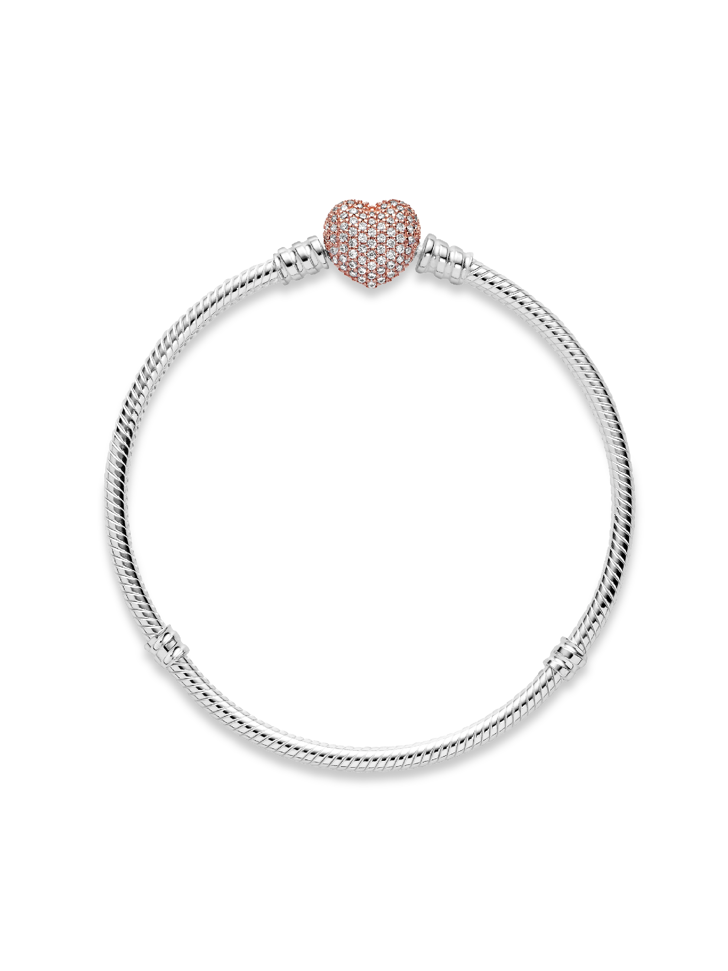 パンドラ Pavé Heart Clasp Snake Chain Bracelet | ツートーン | パンドラ'