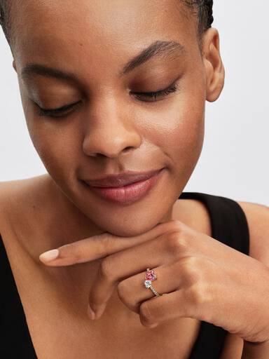 Double Heart Pink & Clear Sparkling Ring