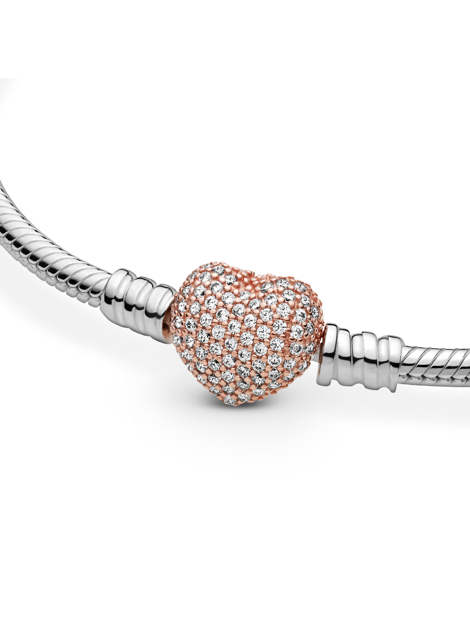 Pavé Heart Clasp Snake Chain Bracelet | ツートーン | パンドラ'