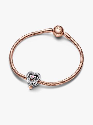 Two-tone Openwork Mum & Heart Charm