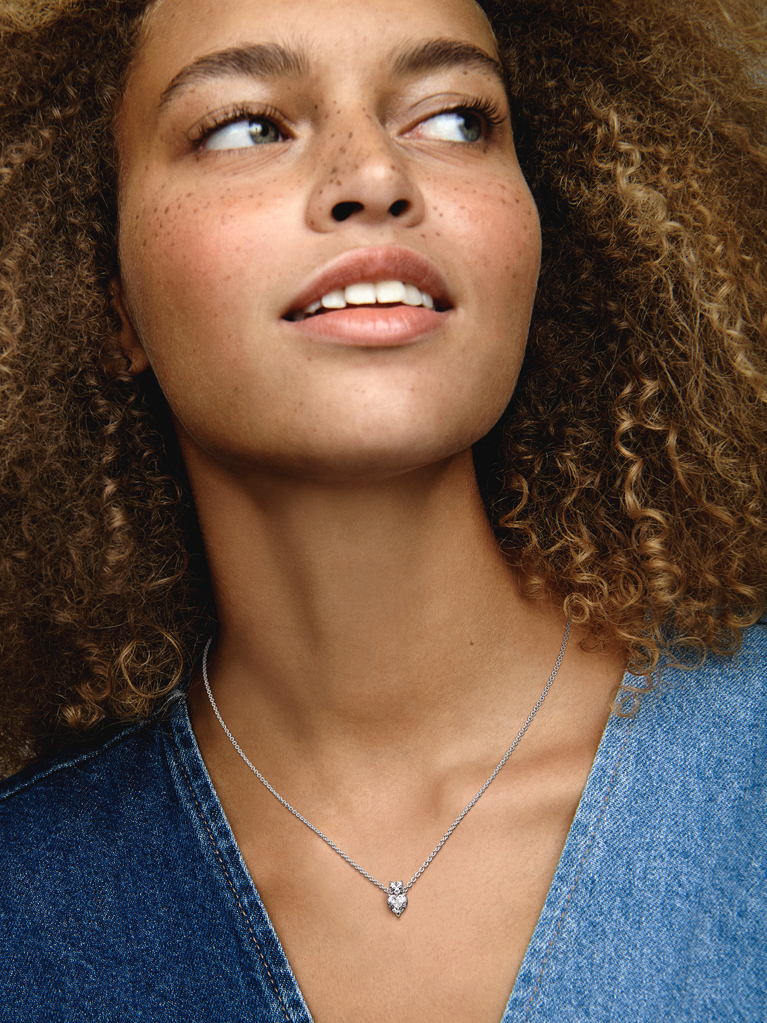 Double Heart Pendant Sparkling Collier Necklace | スターリング