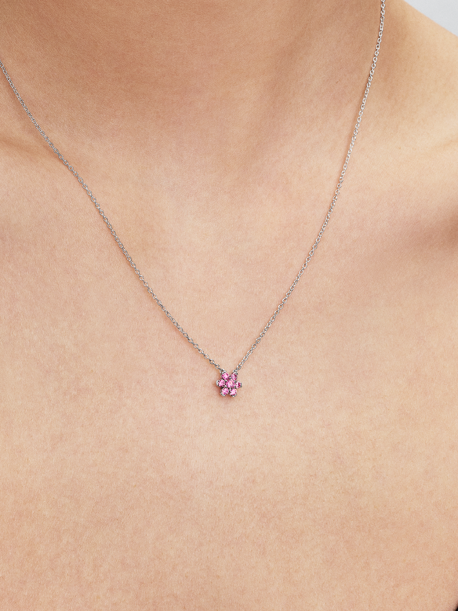Sparkling Pink Flower Pendant Necklace | スターリングシルバー