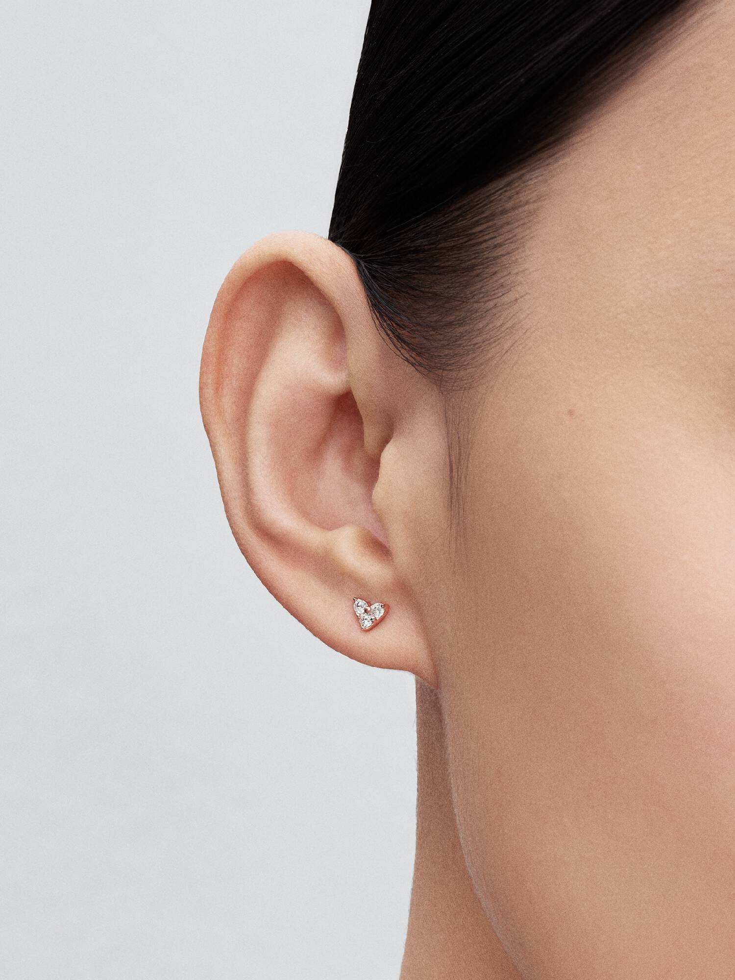 Triple Stone Heart Stud Earrings