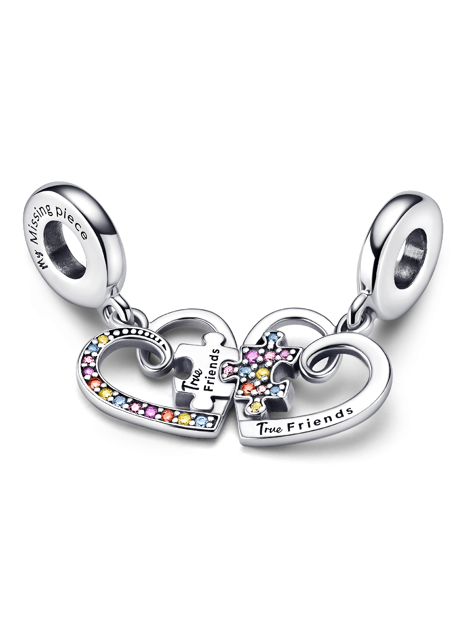 Puzzle Piece Hearts Splittable Friendship Dangle Charm