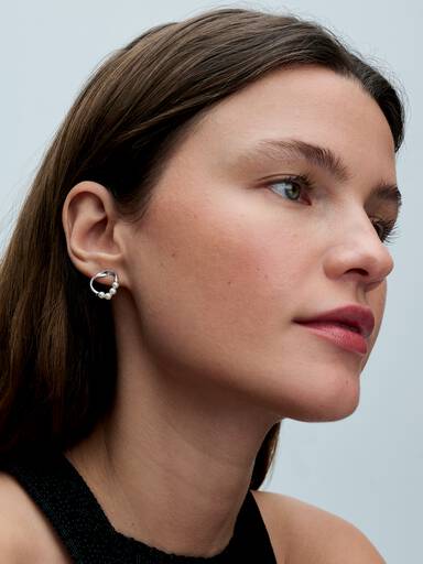 Organically Shaped Circle & Treated Freshwater Cultured Pearls Stud Earrings