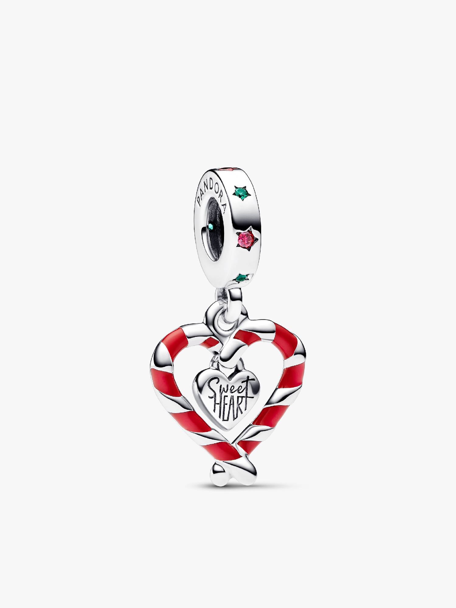 Double Candy Cane Heart Christmas Dangle Charm