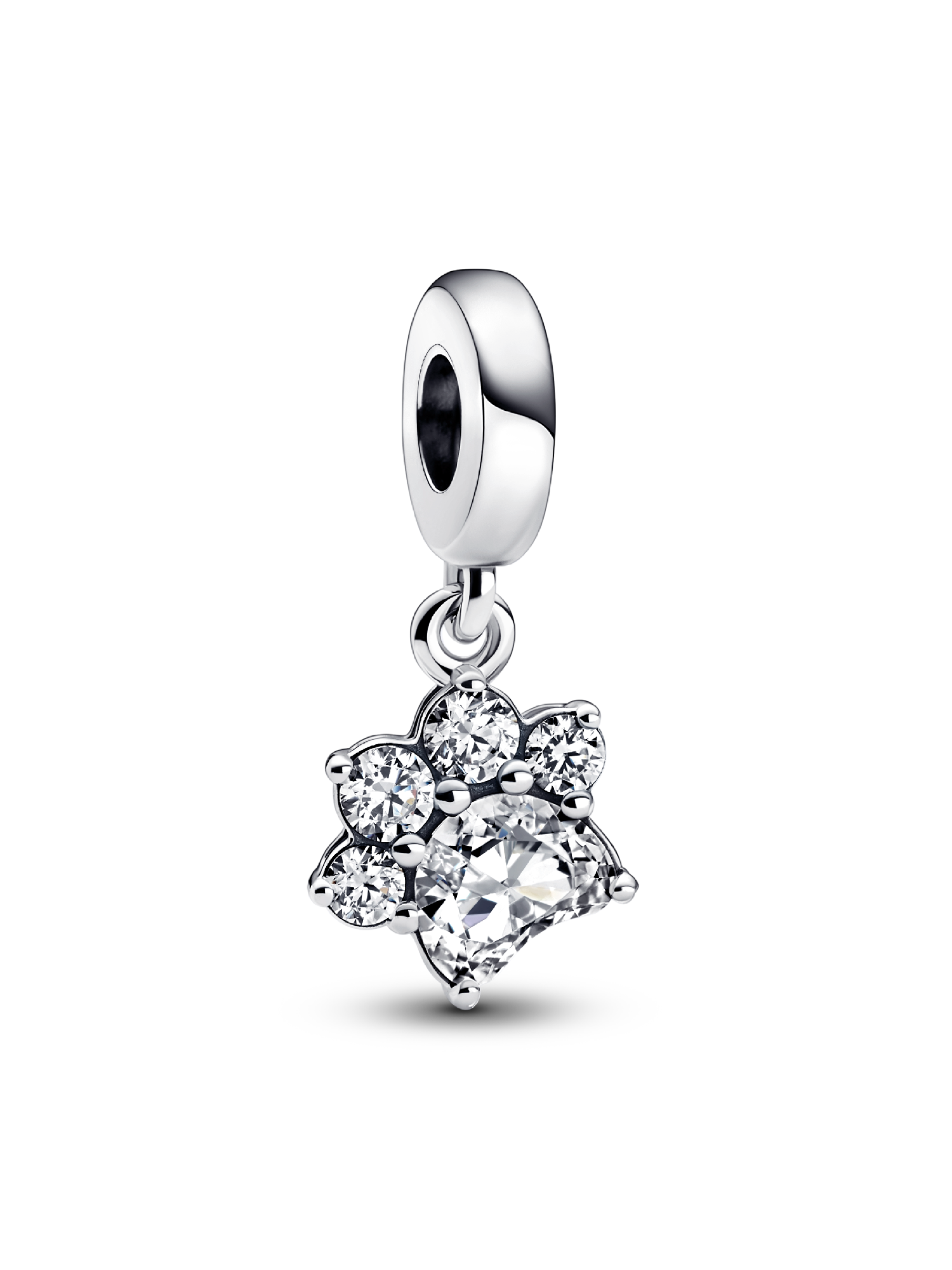Sparkling Pet Paw Print Dangle Charm | スターリングシルバー