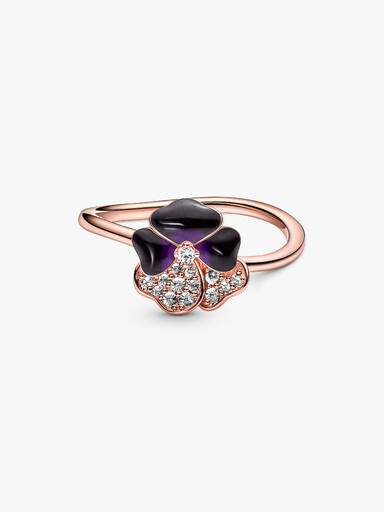 Deep Purple Pansy Flower Ring