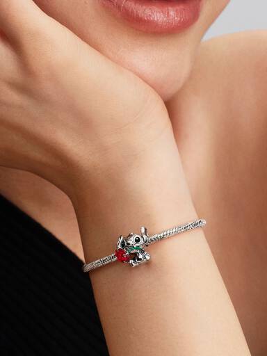 Disney Stitch Rose Murano Glass Charm
