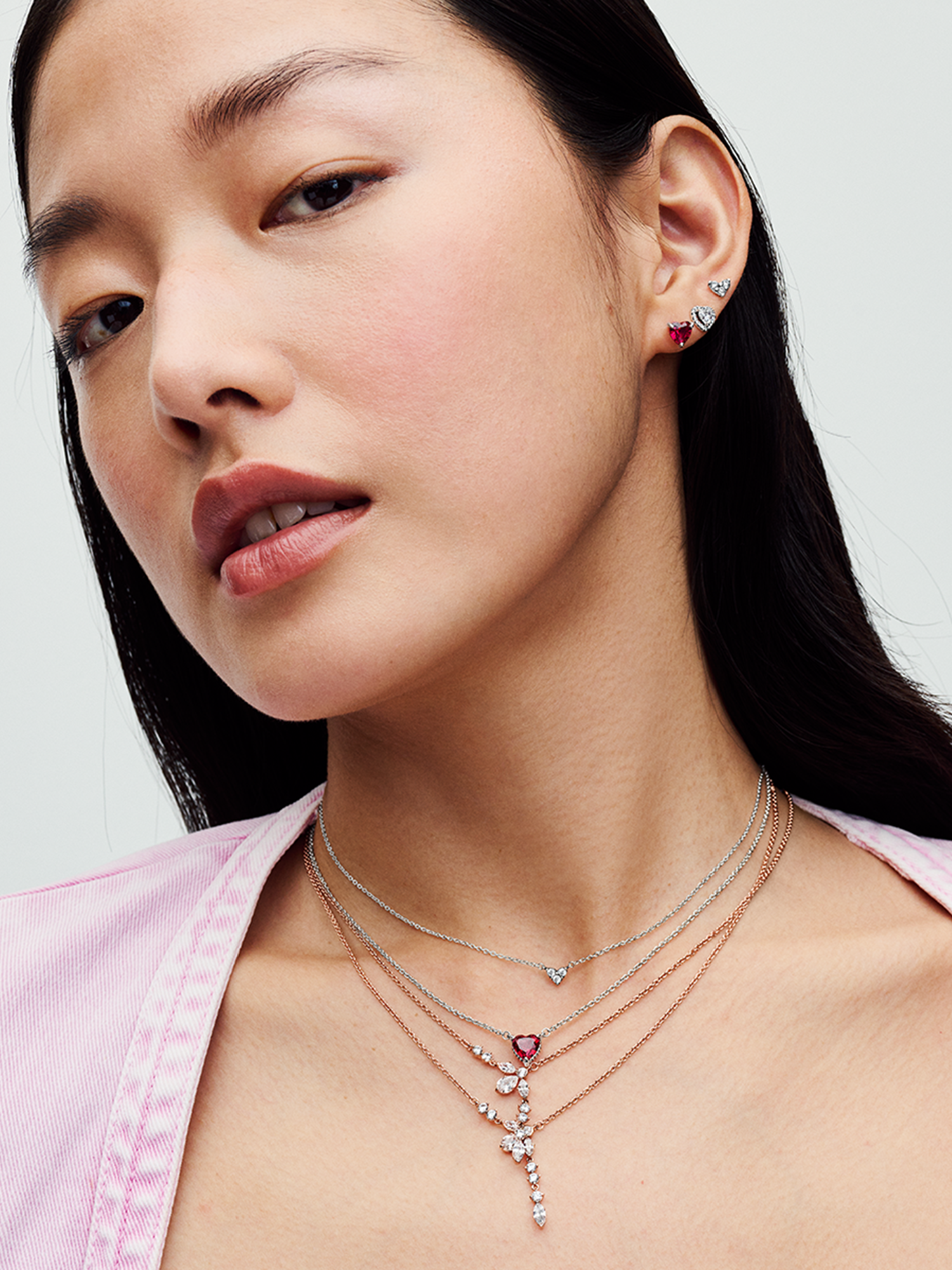 Triple Stone Heart Collier Necklace | スターリングシルバー | パンドラ'