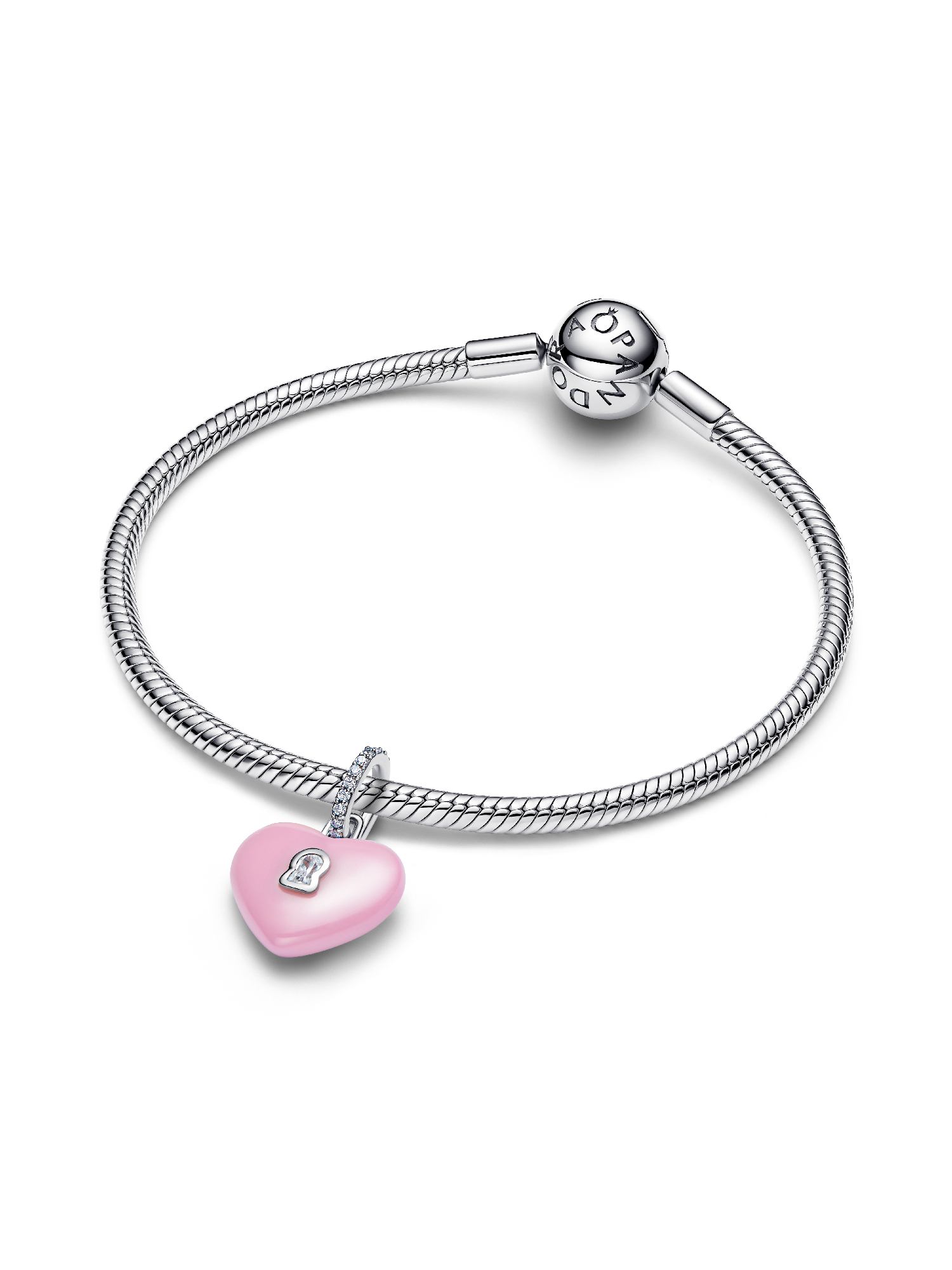 Pink Ceramic Heart Padlock Dangle Charm | スターリングシルバー