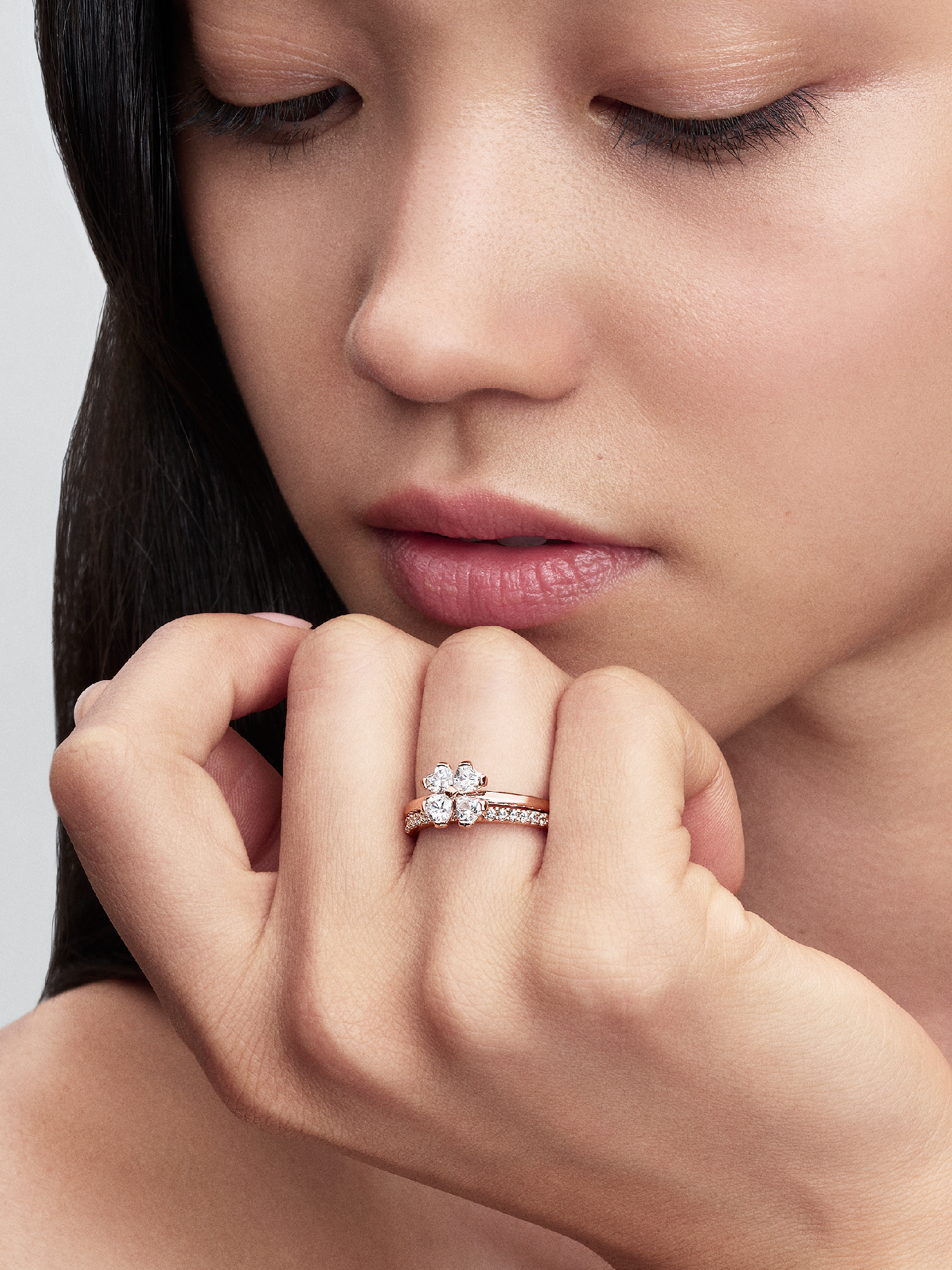 Sparkling Lucky Clover Splittable Ring | ローズゴールドプレー