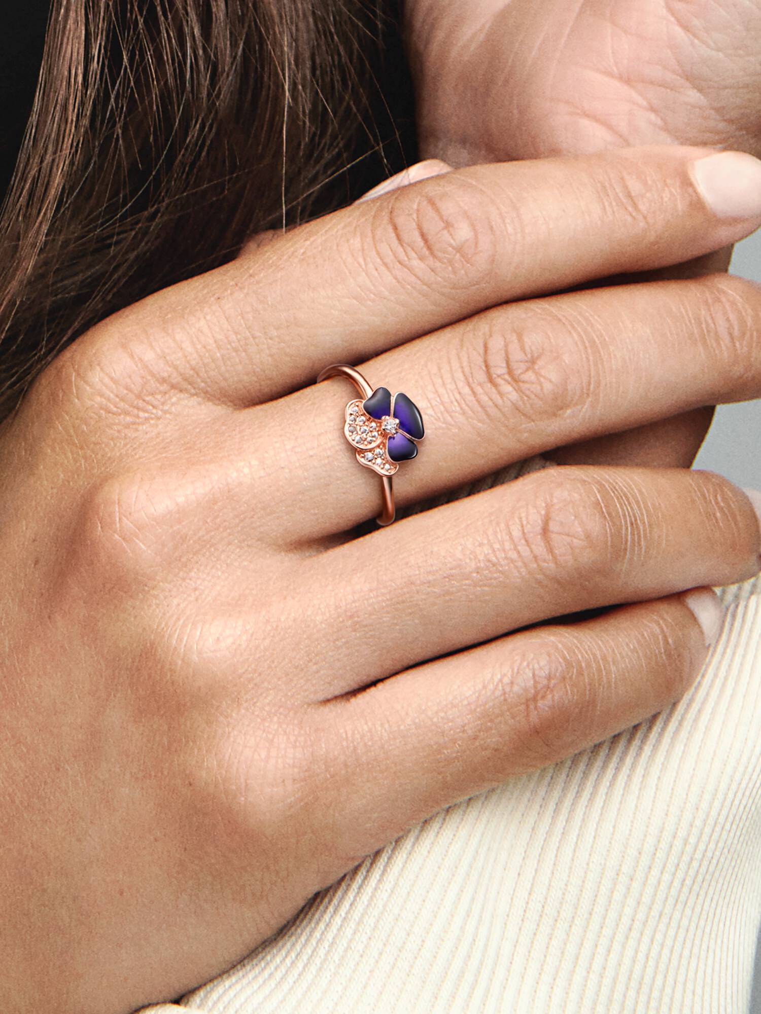 Deep Purple Pansy Flower Ring