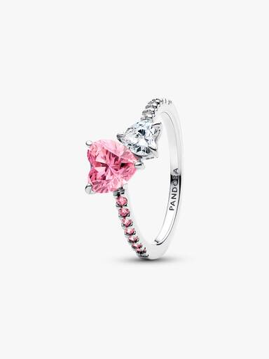 Double Heart Pink & Clear Sparkling Ring
