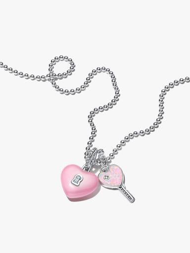 Heart Key & Padlock Necklace Set