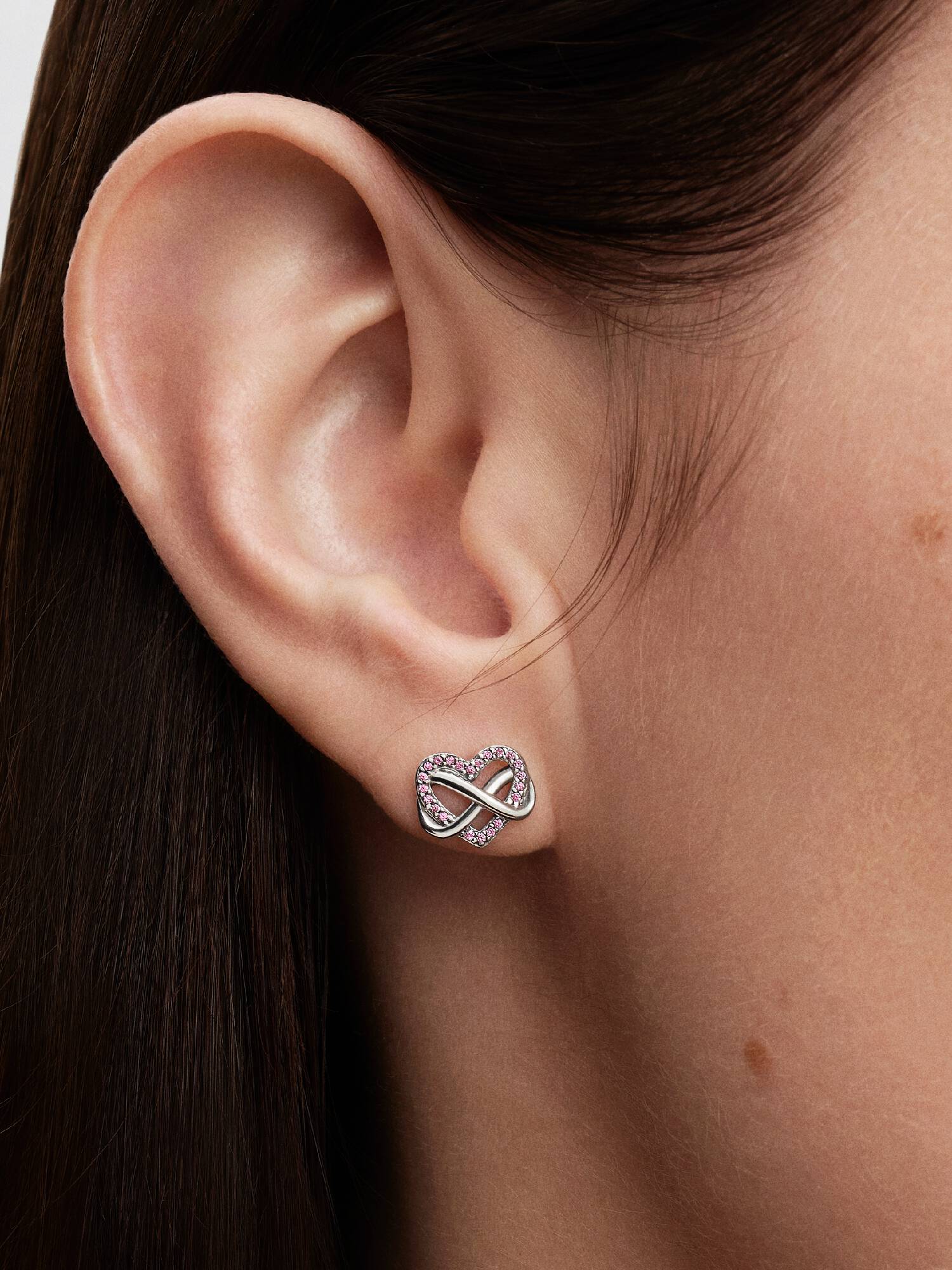 Sparkling Pink Infinity Heart Stud Earrings