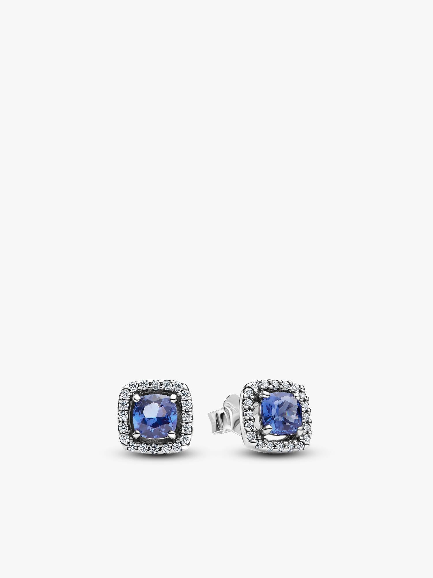 Sparkling Square Blue Halo Stud Earrings