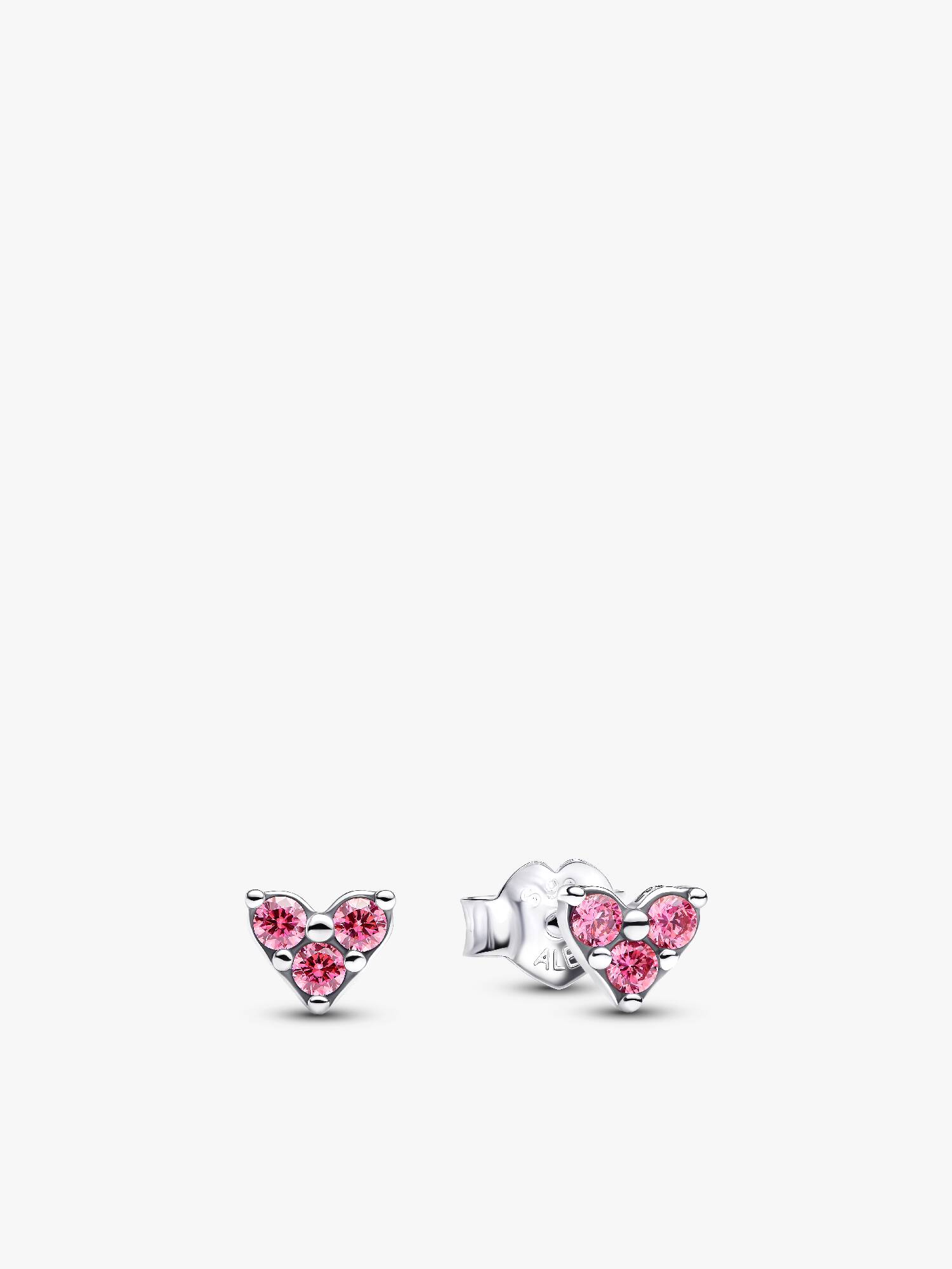 Triple Stone Pink Heart Stud Earrings