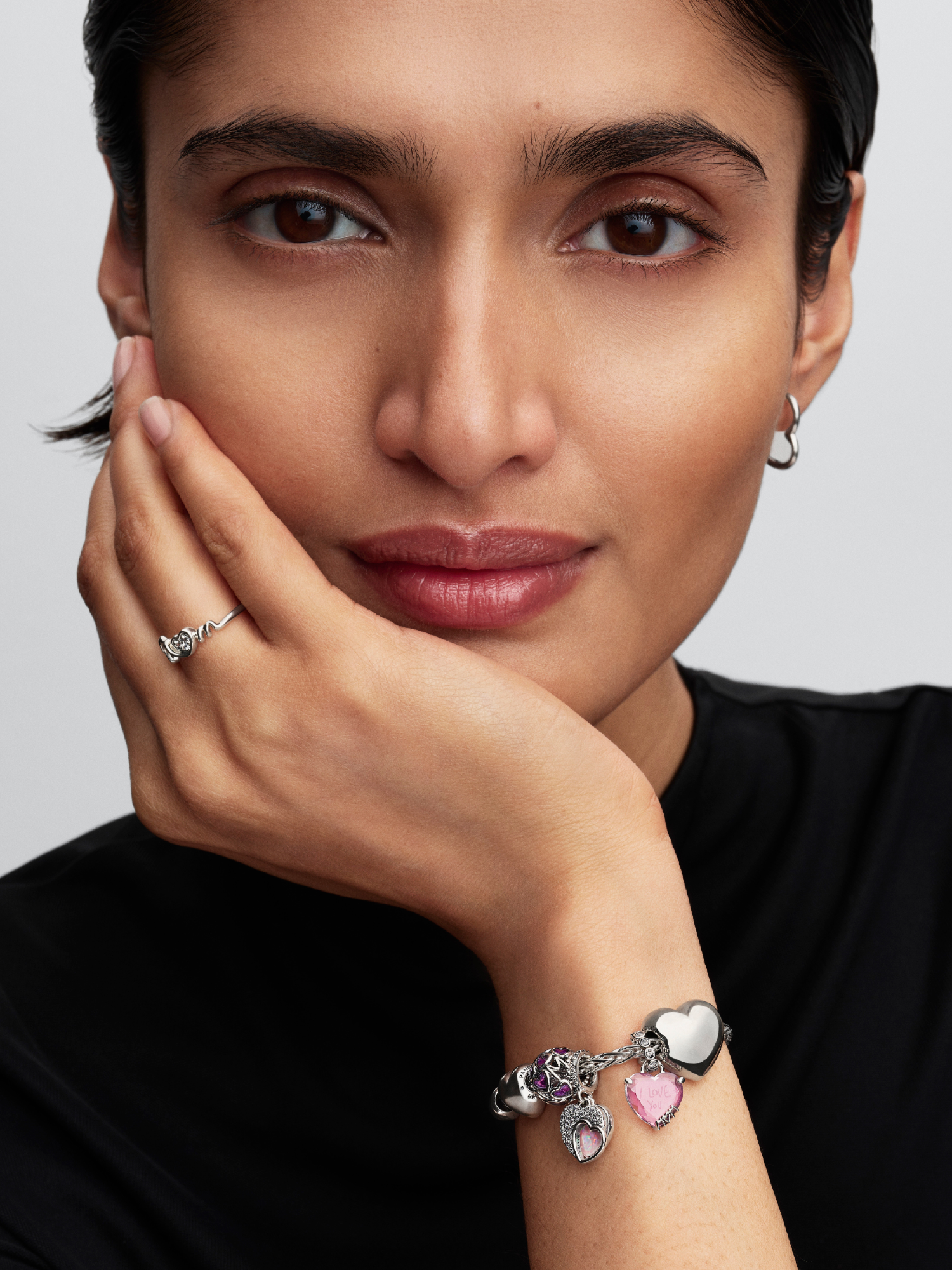 Pavé Clasp Foxtail Chain Charm Bracelet | スターリングシルバー