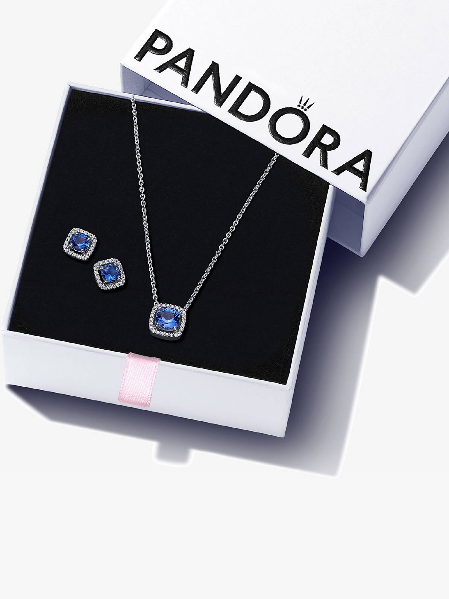 Sparkling Blue Halo Ring & Earrings Set