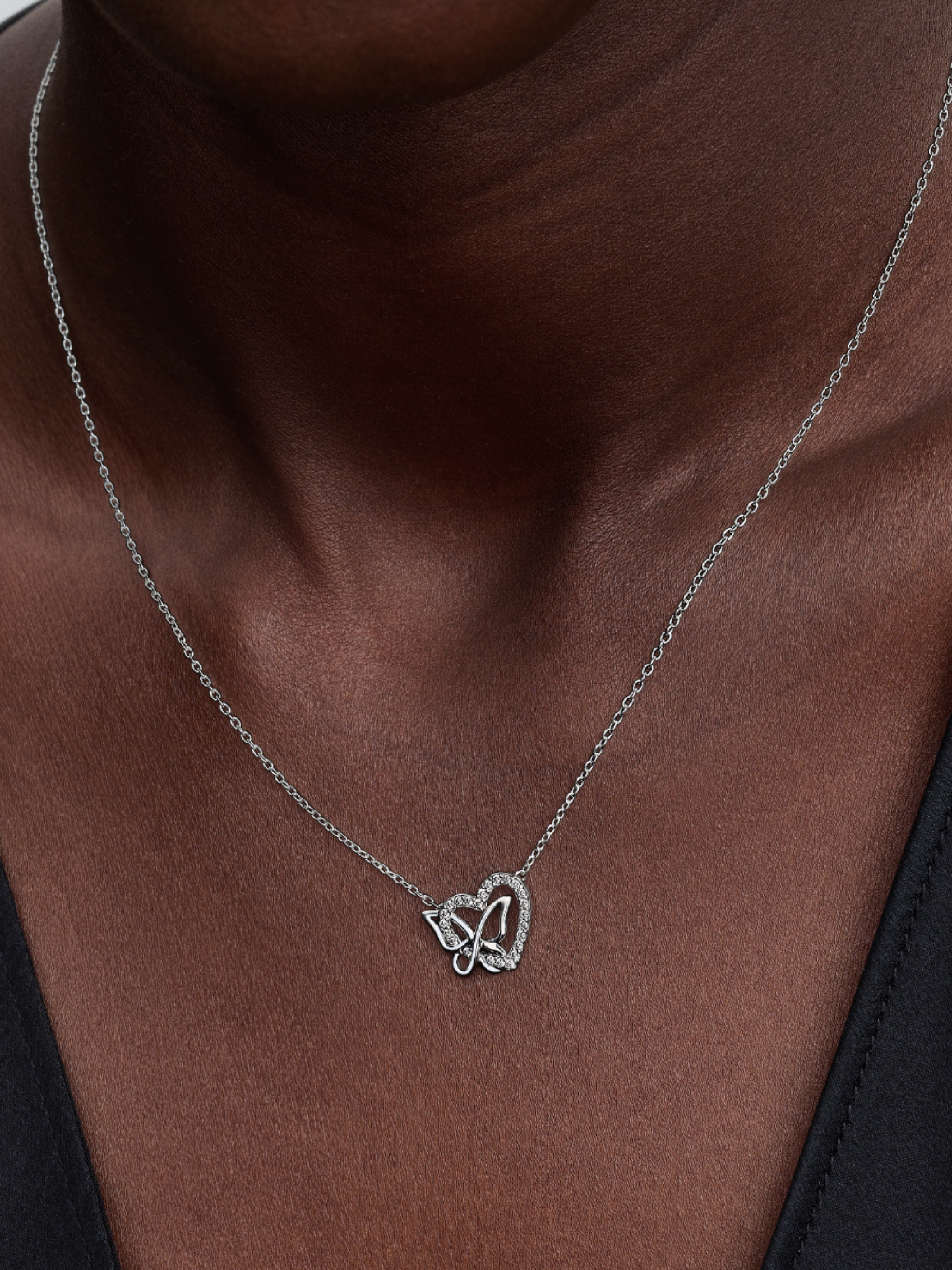 Entwined Heart & Butterfly Pendant Necklace | スターリングシルバー
