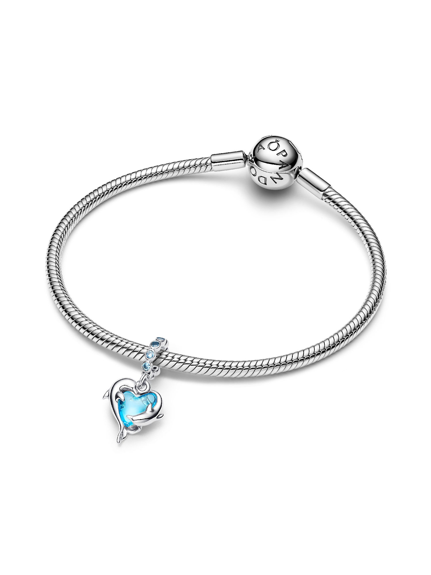 Blue Murano Glass Dolphins Dangle Charm | スターリングシルバー
