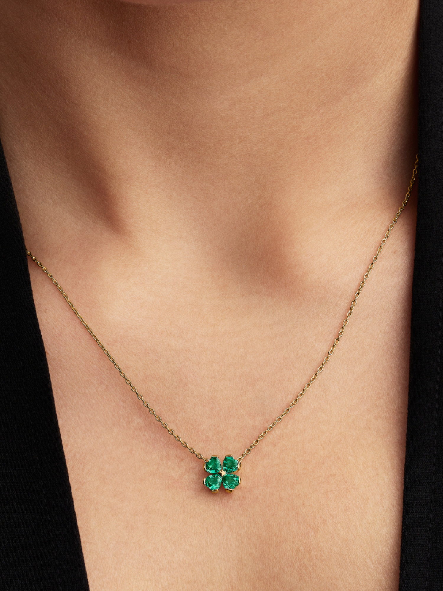 Green Lucky Clover Pendant Necklace | ゴールドプレーティング