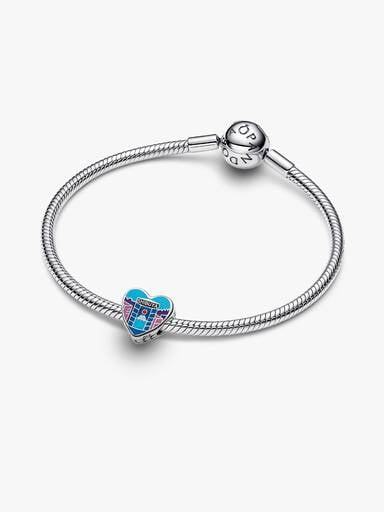 Tokyo sterling silver charm with black, pink, red, white, blue glow in the dark and glittery enamel