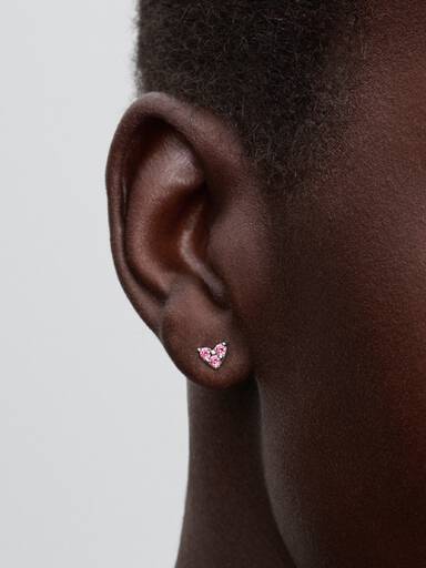 Triple Stone Pink Heart Stud Earrings