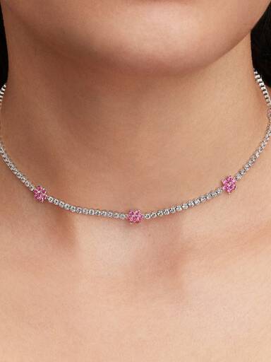 Pink Flower Tennis Necklace