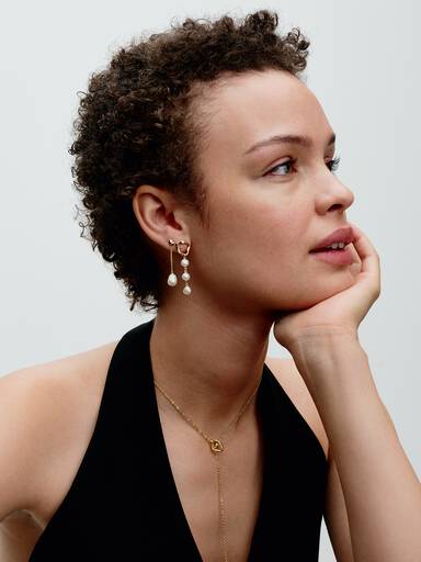 Organically Shaped Circle & Baroque Treated Freshwater Cultured Pearls Drop Earrings