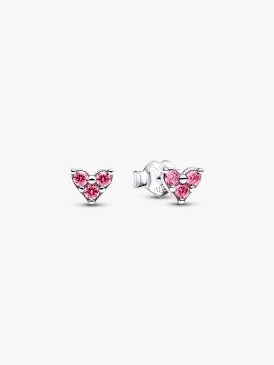 Triple Stone Pink Heart Stud Earrings