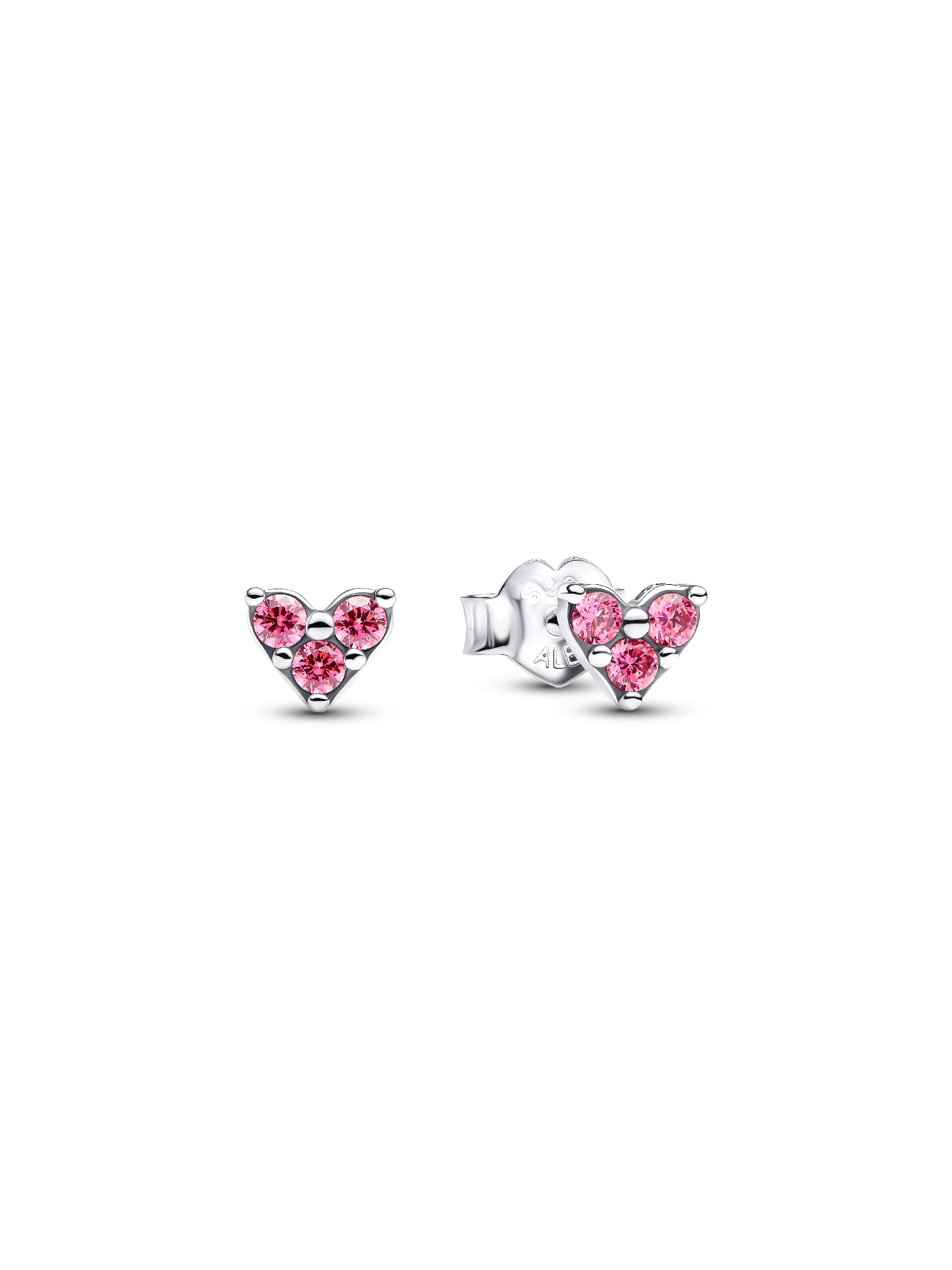 Triple Stone Pink Heart Stud Earrings