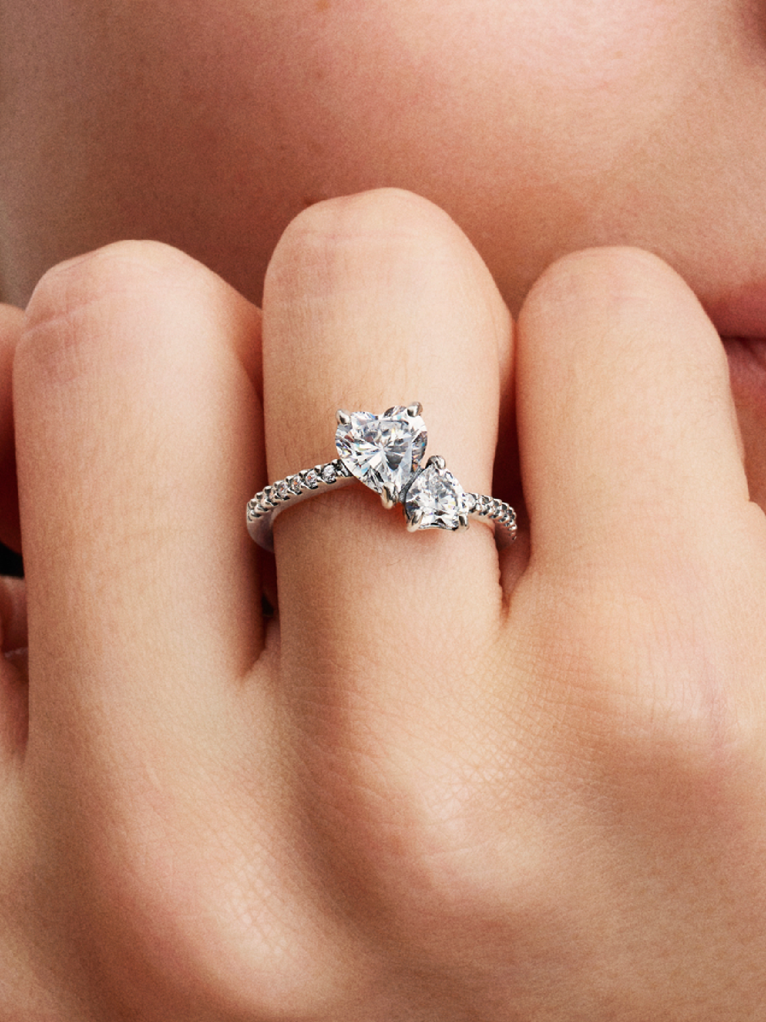 【新品同様】PANDORA リング 58号 スターリングシルバー Double Heart Sparkling Ring | スターリングシルバー | パンドラ'