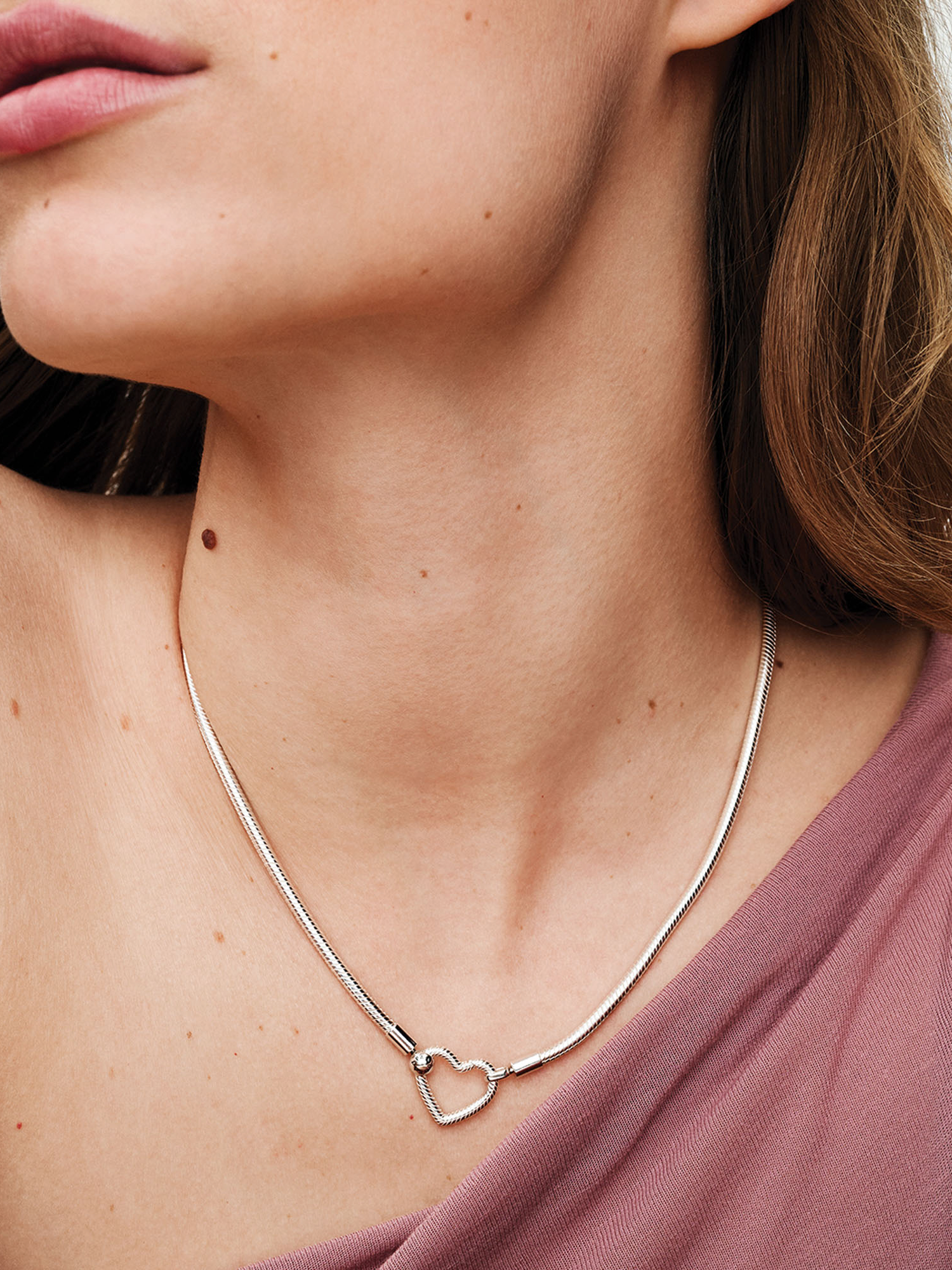 Heart Closure Snake Chain Necklace | スターリングシルバー | パンドラ'