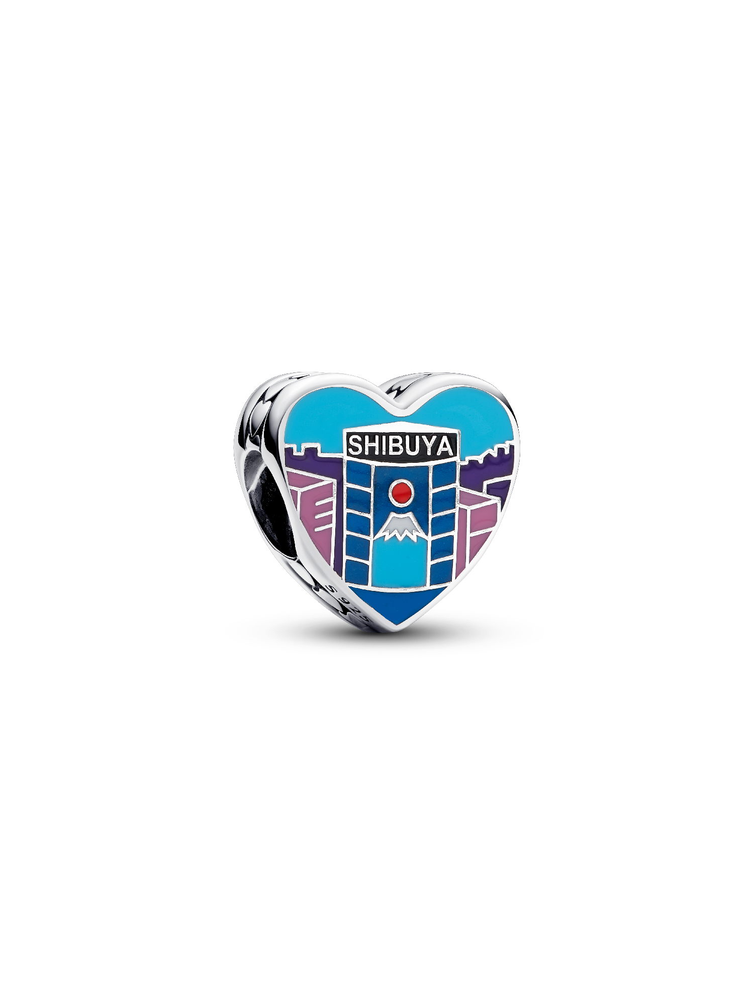 Tokyo sterling silver charm with black, pink, red, white, blue glow in the dark and glittery enamel