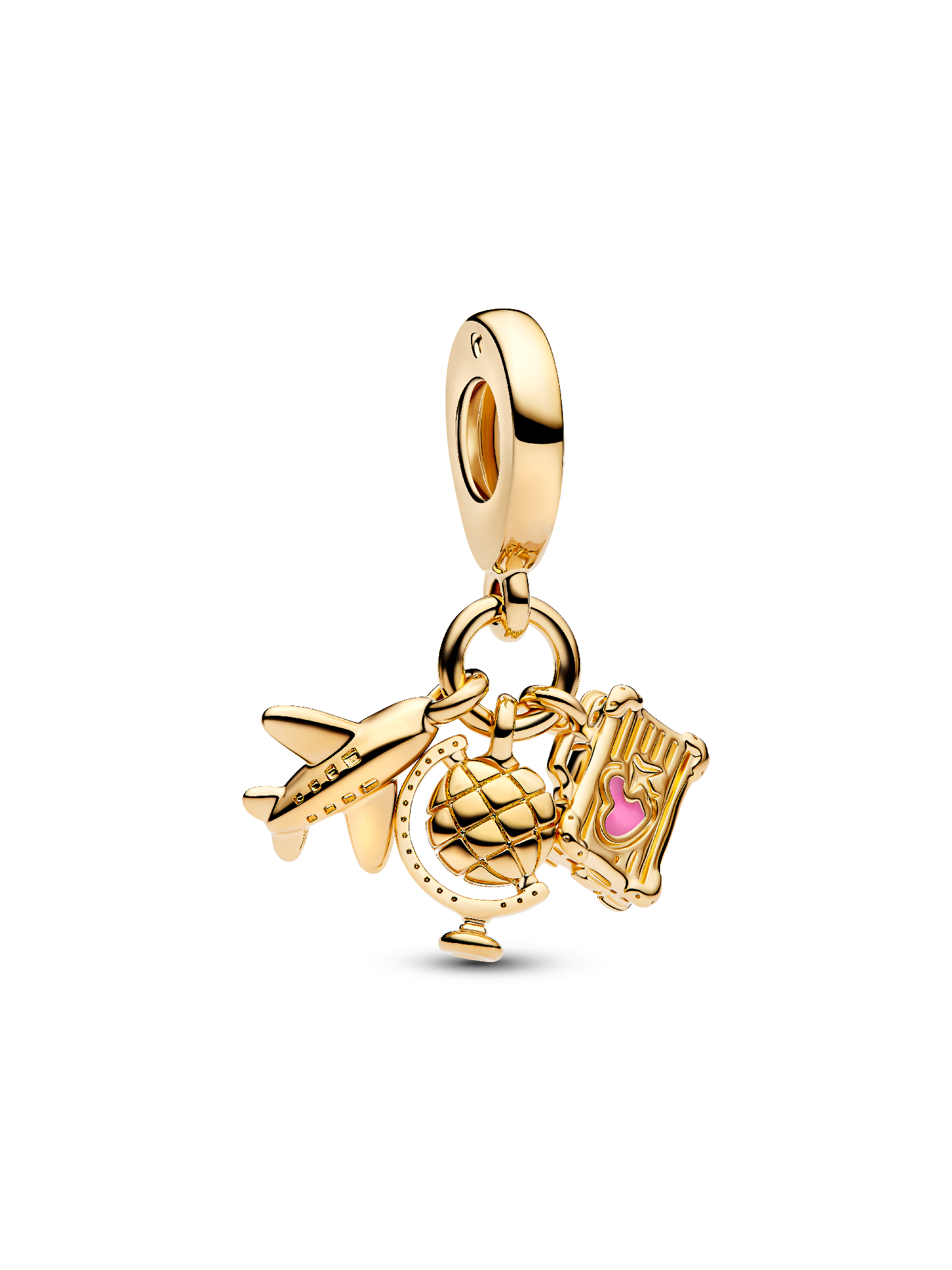 Airplane, Globe & Suitcase Triple Dangle Charm | ゴールドプレー