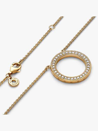 Pandora Signature Pavé & Hearts Circle Pendant Necklace